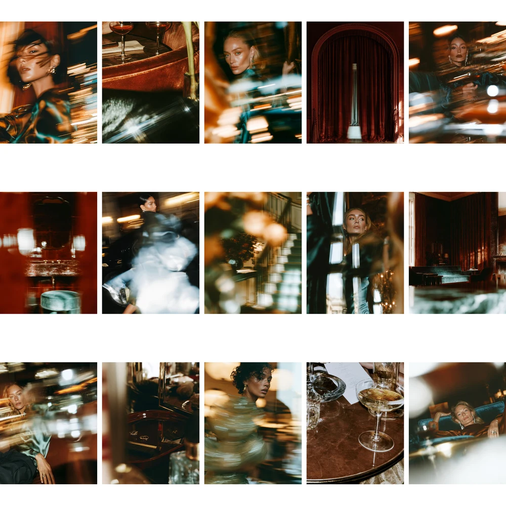 Watermarked contact sheet preview of Glamour Edit Vol. 2 editorial images with evening glamour, expressive portraits, interiors and celebratory details.