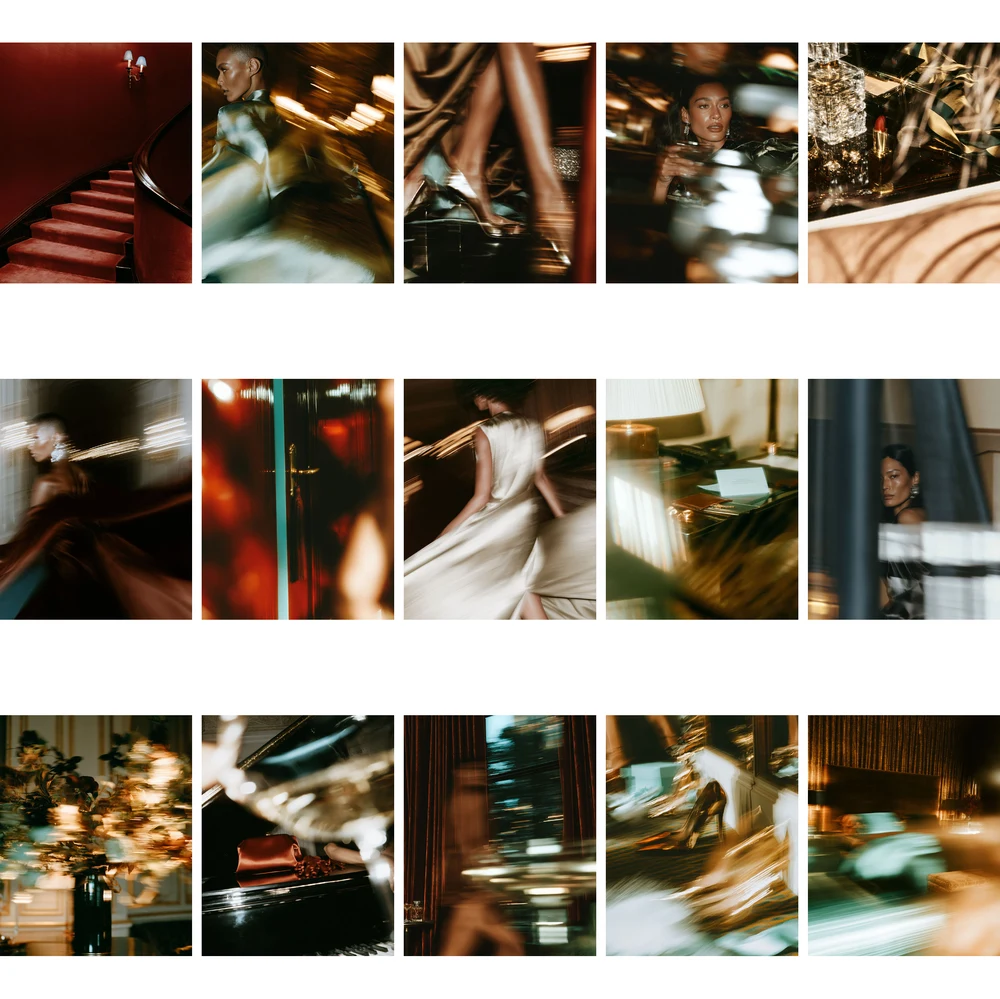 Watermarked contact sheet preview of Glamour Edit Vol. 2 editorial images with movement, rich evening light, styling details and party-season atmosphere.