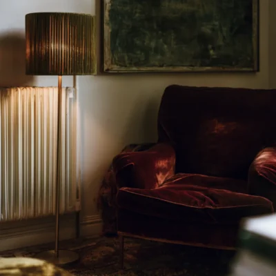 An armchair in autumn with reading lamp the Autumn Edit Stock collection