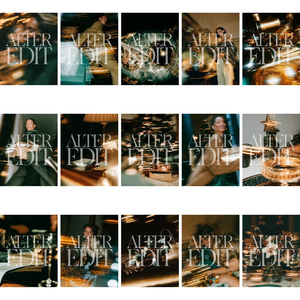 Watermarked contact sheet showing the first 15 cinematic festive editorial images in the collection.