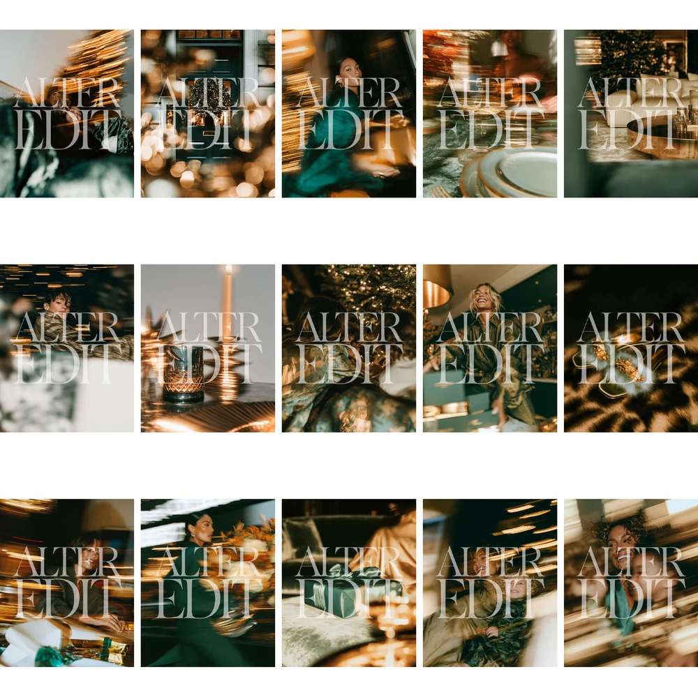 Watermarked contact sheet showing the final 15 cinematic festive editorial images in the collection.