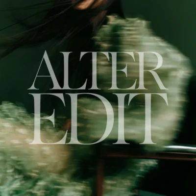 Motion-blurred figure in textured green clothing with flowing dark hair beneath an Alter Edit wordmark.